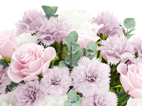 Delicate Bouquet White Pink Carnation Rose Vase decor new 3D Model