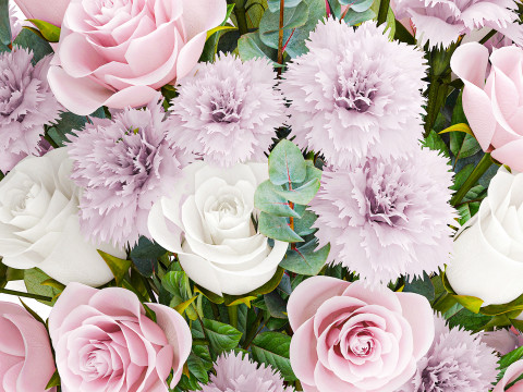 Delicate Bouquet White Pink Carnation Rose Vase decor new 3D Model