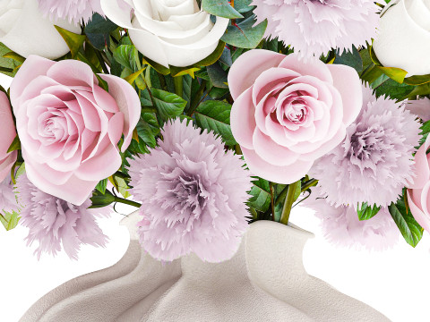 Delicate Bouquet White Pink Carnation Rose Vase decor new 3D Model