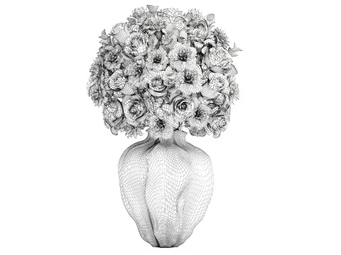Delicate Bouquet White Pink Carnation Rose Vase decor new 3D Model