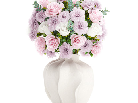 Delicate Bouquet White Pink Carnation Rose Vase decor new 3D Model