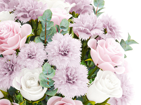 Delicate Bouquet White Pink Carnation Rose Vase decor new 3D Model