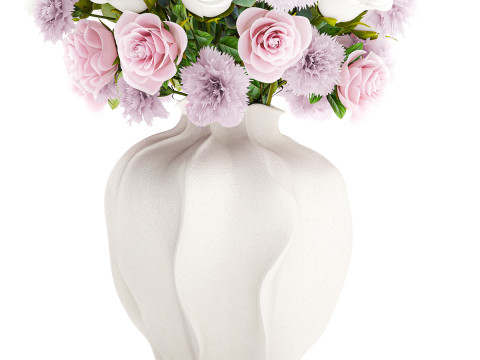 Delicate Bouquet White Pink Carnation Rose Vase decor new 3D Model