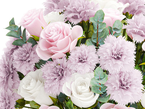 Delicate Bouquet White Pink Carnation Rose Vase decor new 3D Model