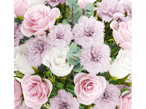 Delicate Bouquet White Pink Carnation Rose Vase decor new 3D Model