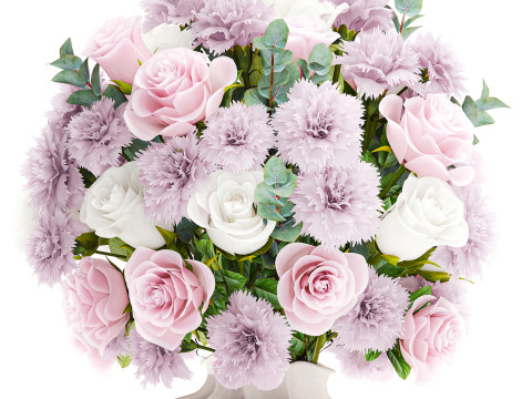 Delicate Bouquet White Pink Carnation Rose Vase decor new 3D Model
