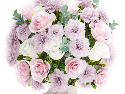 Delicate Bouquet White Pink Carnation Rose Vase decor new 3D Model
