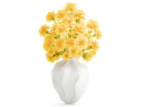 現実的な花束黄色の花カーネーションの花瓶の装飾新しい 3Dモデル