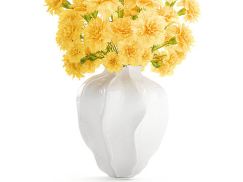 Realistic bouquet yellow flowers carnation vase decor new 3D Model