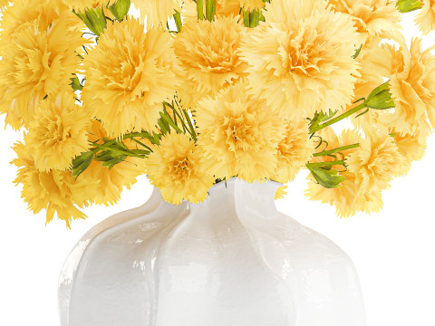 Realistic bouquet yellow flowers carnation vase decor new 3D Model