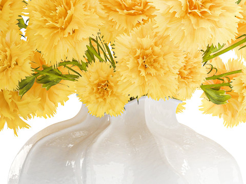 Realistic bouquet yellow flowers carnation vase decor new 3D Model