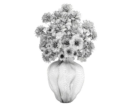 Realistic bouquet yellow flowers carnation vase decor new 3D Model