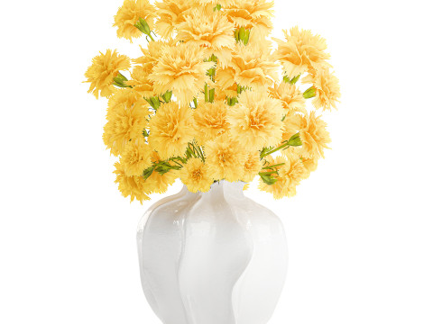 Realistic bouquet yellow flowers carnation vase decor new 3D Model