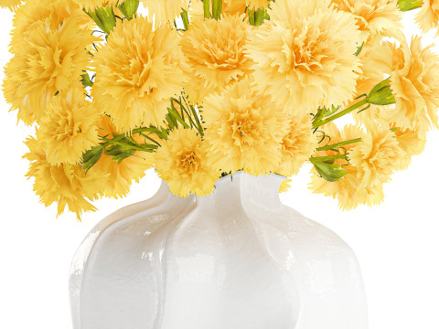 Realistic bouquet yellow flowers carnation vase decor new 3D Model