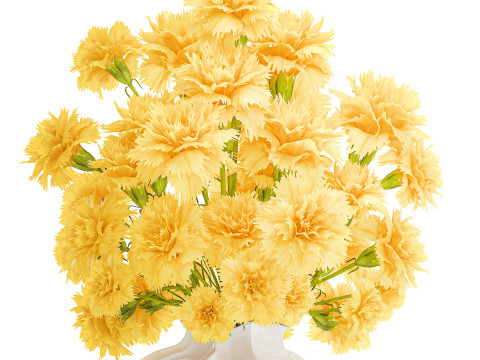 Realistic bouquet yellow flowers carnation vase decor new 3D Model