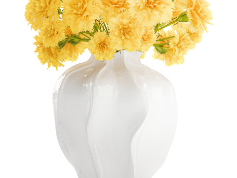 Realistic bouquet yellow flowers carnation vase decor new 3D Model