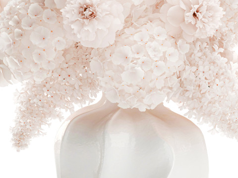 Beautiful Small Bouquet White Flowers Hydrangea vase decor 3D Model