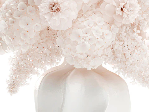 Beautiful Small Bouquet White Flowers Hydrangea vase decor 3D Model
