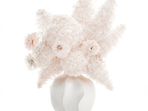 Beautiful Small Bouquet White Flowers Hydrangea vase decor 3D Model