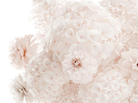 Beautiful Small Bouquet White Flowers Hydrangea vase decor 3D Model