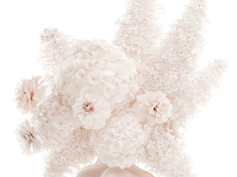 Beautiful Small Bouquet White Flowers Hydrangea vase decor 3D Model