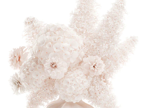 Beautiful Small Bouquet White Flowers Hydrangea vase decor 3D Model