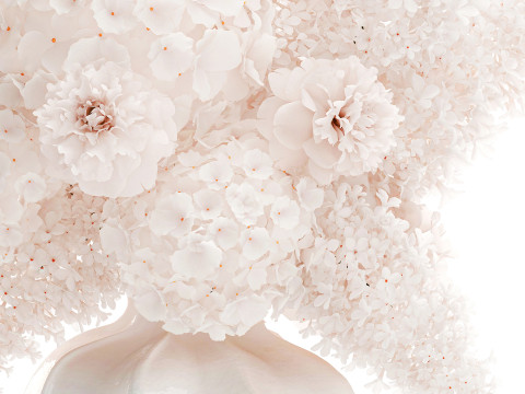 Beautiful Small Bouquet White Flowers Hydrangea vase decor 3D Model