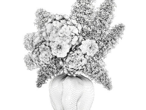Beautiful Small Bouquet White Flowers Hydrangea vase decor 3D Model
