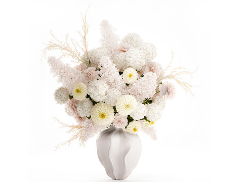 Wunderschönes, großes, formelles Blumenvasen-Dekor mit weißen Blumen 3D Modell