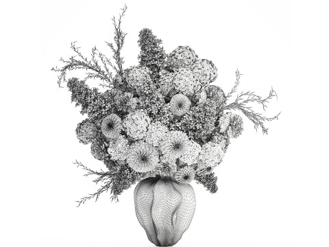 Красивый большой формальный букет с белыми цветами, декор в вазе 3D Модель