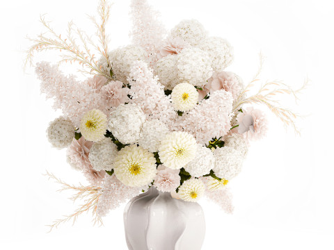 Красивый большой формальный букет с белыми цветами, декор в вазе 3D Модель