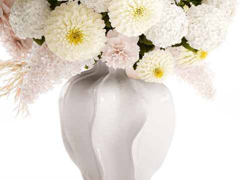 Красивый большой формальный букет с белыми цветами, декор в вазе 3D Модель