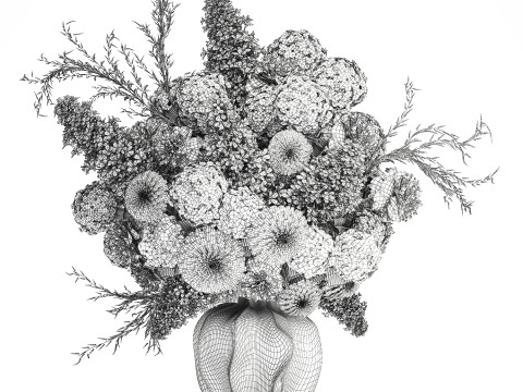 Красивый большой формальный букет с белыми цветами, декор в вазе 3D Модель