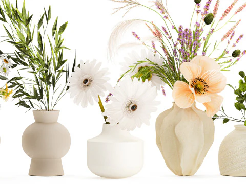 Collezione piccoli mazzi di papavero camomilla lavanda Modello 3D