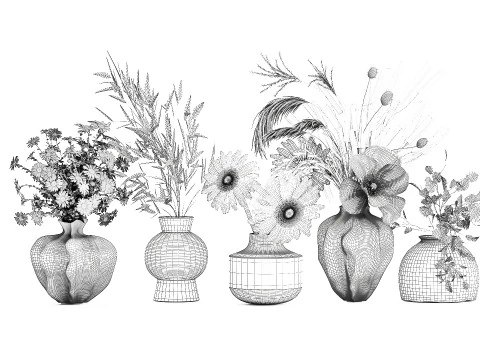 Collezione piccoli mazzi di papavero camomilla lavanda Modello 3D