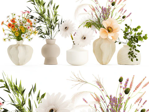 Collezione piccoli mazzi di papavero camomilla lavanda Modello 3D