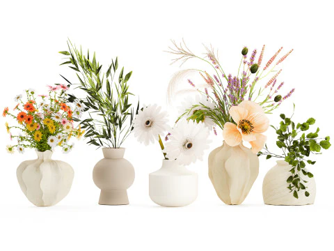 Collezione piccoli mazzi di papavero camomilla lavanda Modello 3D