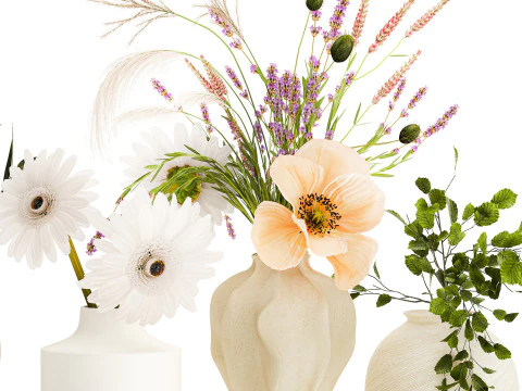 Collezione piccoli mazzi di papavero camomilla lavanda Modello 3D