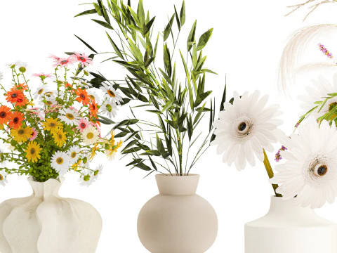 Collezione piccoli mazzi di papavero camomilla lavanda Modello 3D