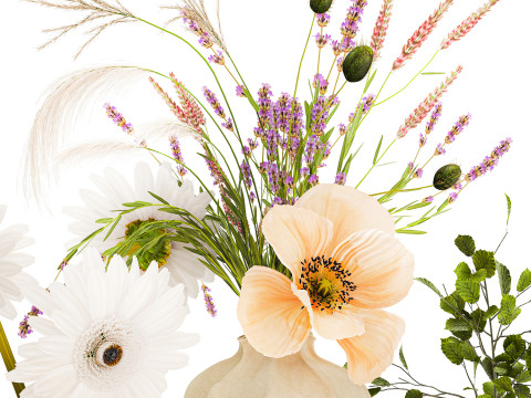 Коллекция небольших букетов мака, ромашки, лаванды. 3D Модель