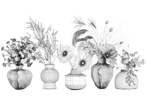 Коллекция небольших букетов мака, ромашки, лаванды. 3D Модель