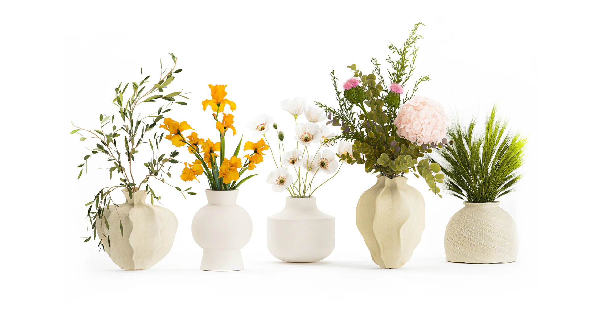 Collezione piccoli mazzi di fiori di papavero oliva Iris set vaso Modello 3D .c4d .max .obj .3ds .fbx .stl .blend 