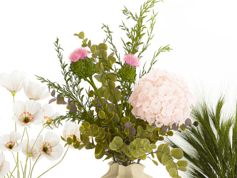 Collezione piccoli mazzi di fiori di papavero oliva Iris set vaso Modello 3D