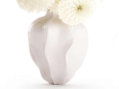 सफेद गुलदाउदी डहलिया गुलदस्ता आधुनिक फूलदान सजावट 3D मॉडल