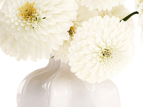 सफेद गुलदाउदी डहलिया गुलदस्ता आधुनिक फूलदान सजावट 3D मॉडल