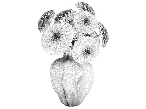 सफेद गुलदाउदी डहलिया गुलदस्ता आधुनिक फूलदान सजावट 3D मॉडल