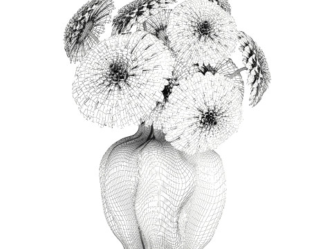 सफेद गुलदाउदी डहलिया गुलदस्ता आधुनिक फूलदान सजावट 3D मॉडल