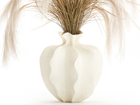 Bouquet di fiori secchi Cortaderia pampas rami decorazione vaso Modello 3D