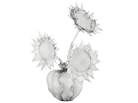 Piękny bukiet zielonych czarnych słonecznik&oacute;w w wazonie Model 3D