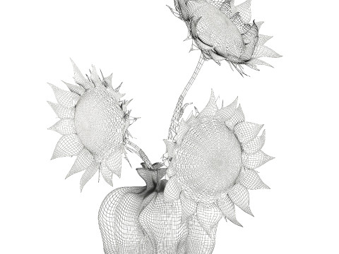 Piękny bukiet zielonych czarnych słonecznik&oacute;w w wazonie Model 3D